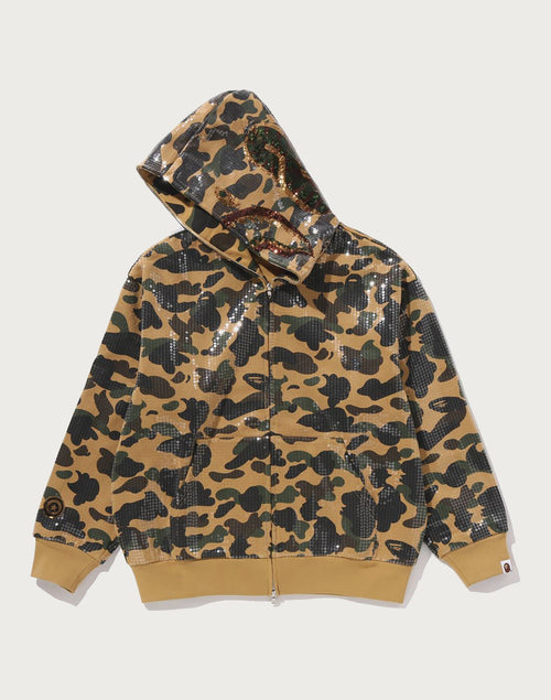 1ST CAMO SEQUIN SHARK RELAXED FIT FULL ZIP HOODIE MENS