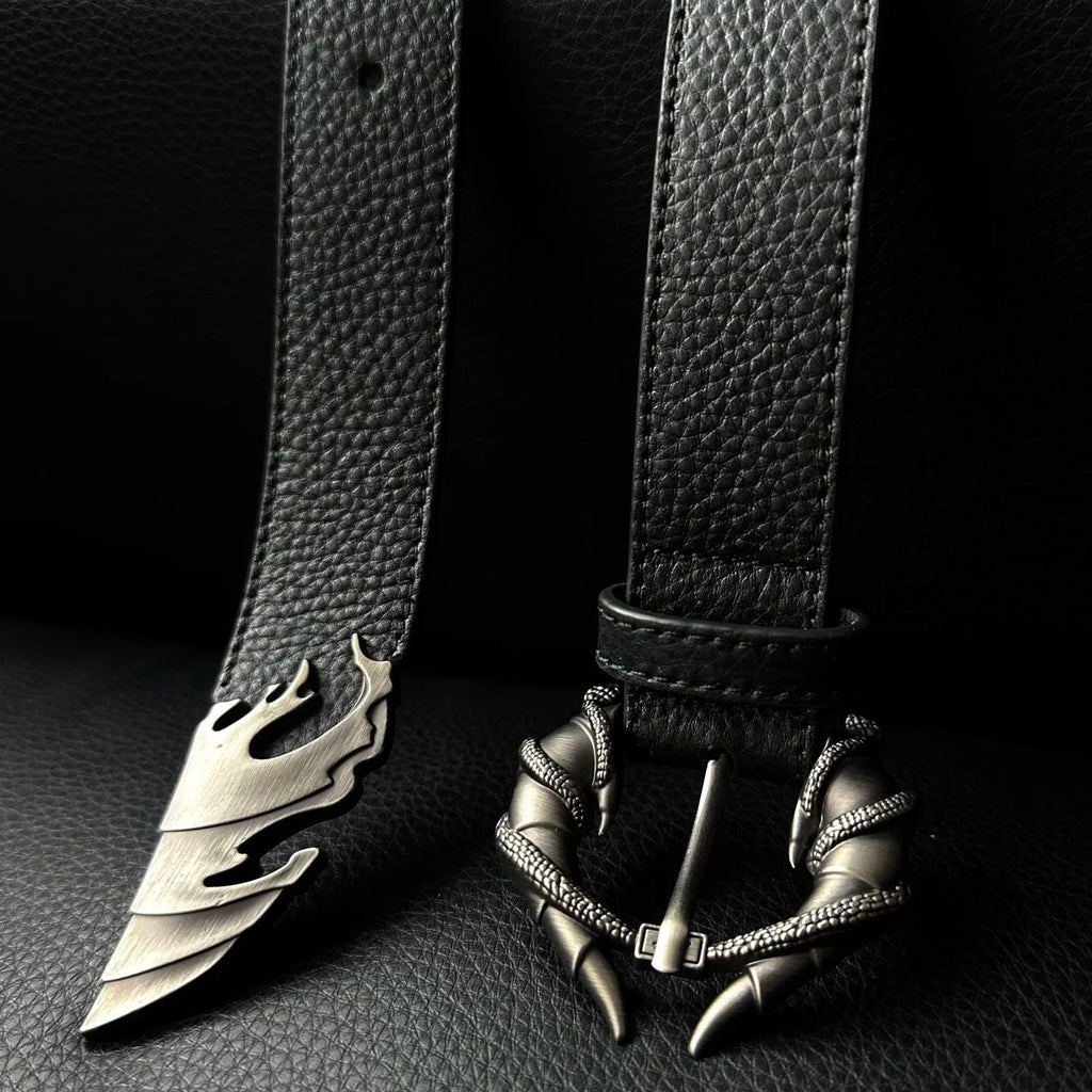 Catsstac Dragon Claw Metal Buckle Full Grain Leather Belt 2.8cm Unisex