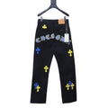 Chrome Hearts Yellow And Blue Leather Cross Patches Jeans