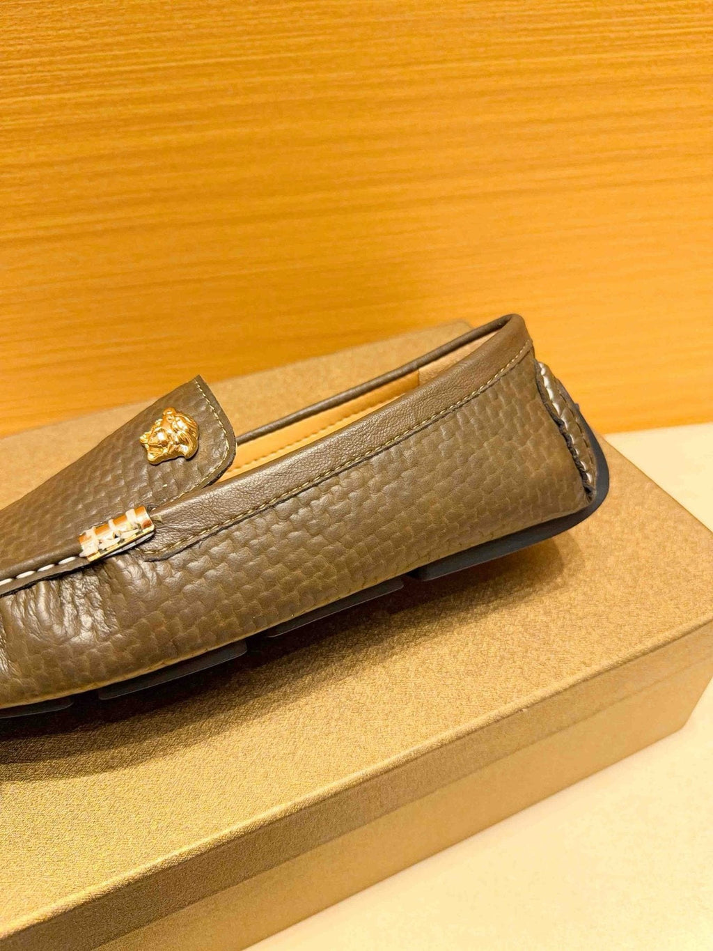 Versace Brown Textured Loafers