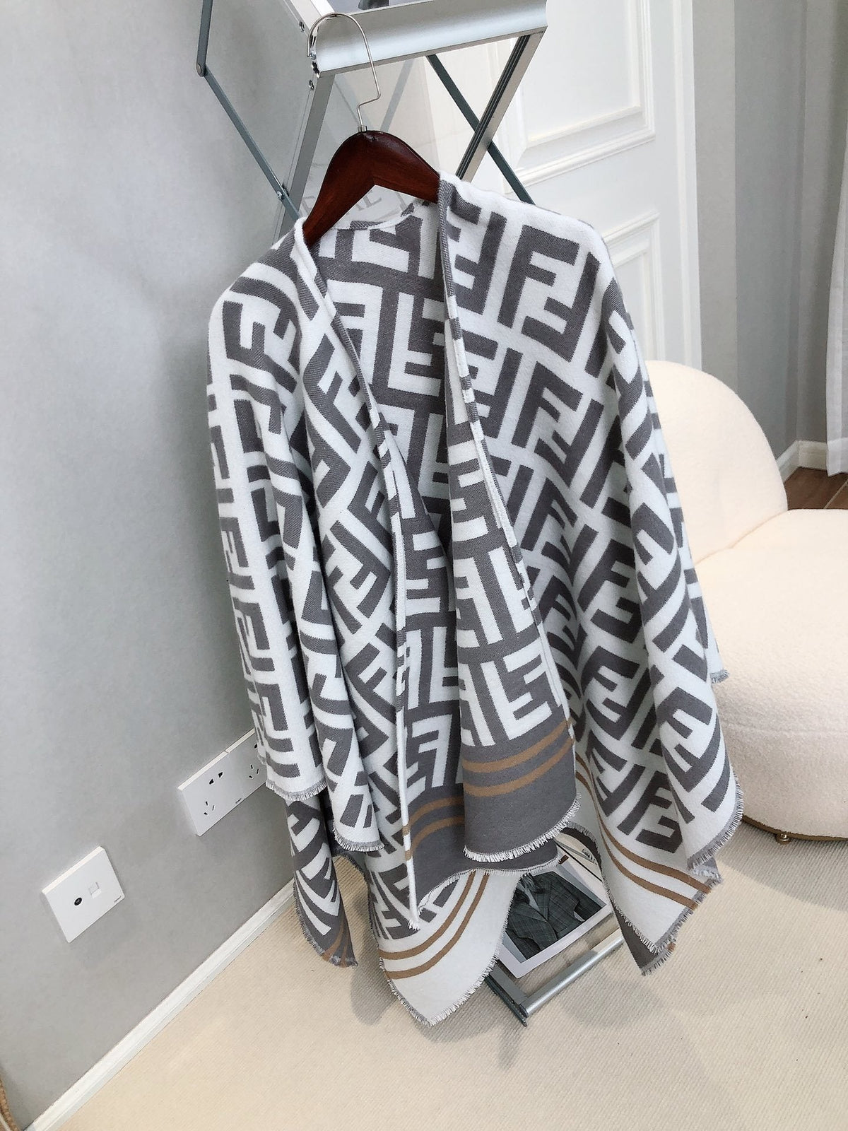 Fendi Geometric Monogram Fringe Shawl